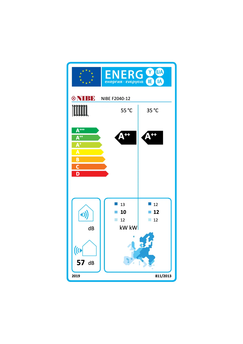 Página 1 del manual Etiqueta energética Nibe F2040-12
