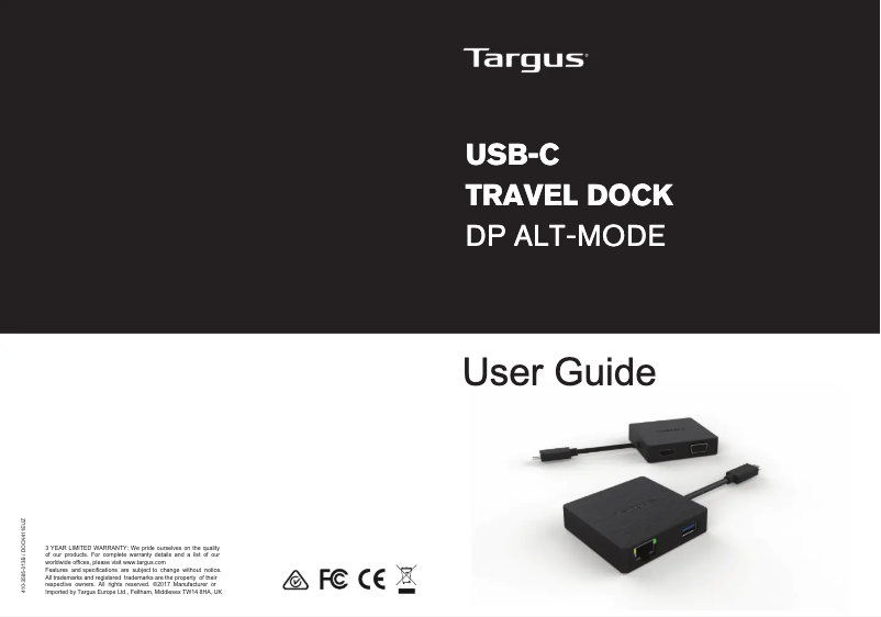 Page n°1 - Manuel utilisateur Targus DOCK411EUZ