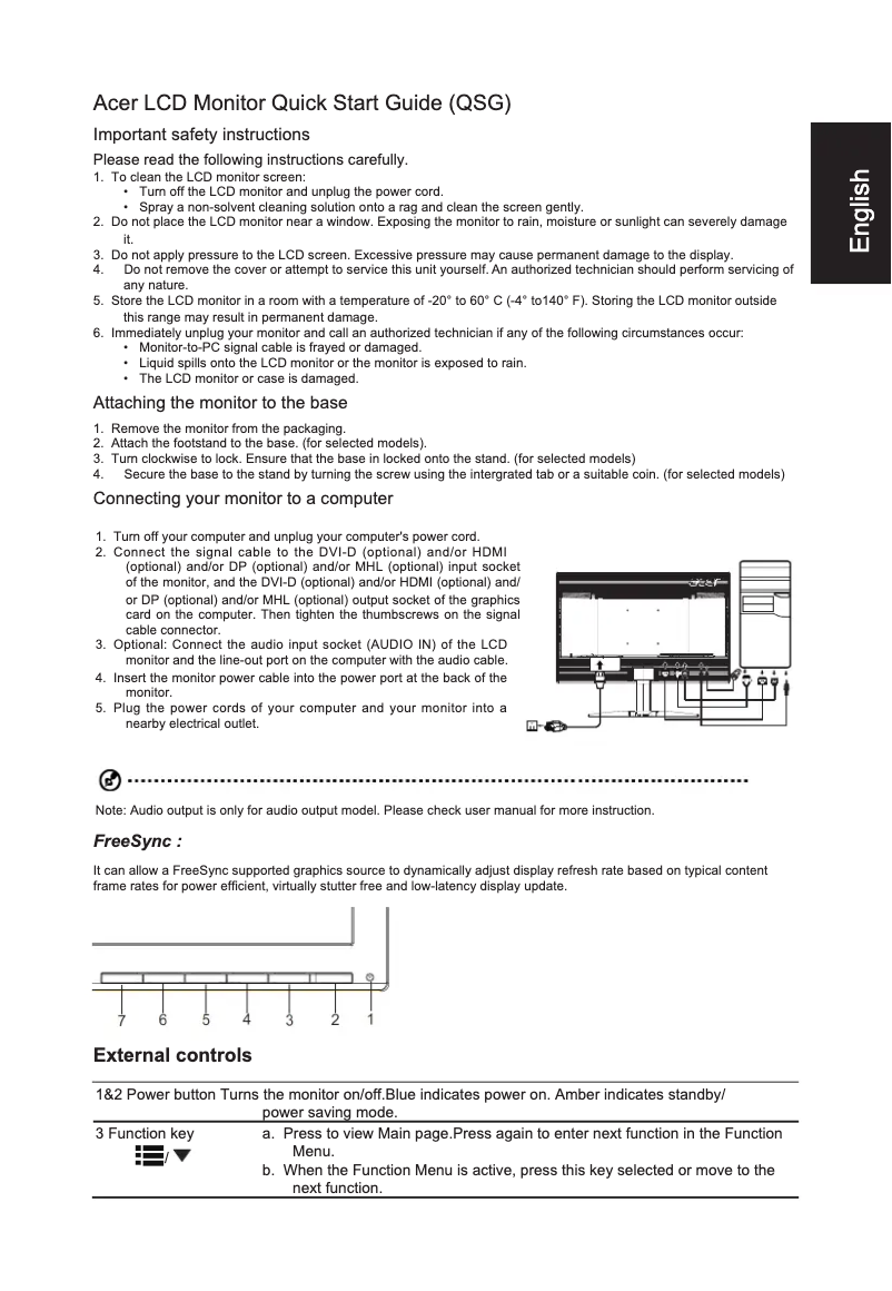 Página 1 del manual Guía de inicio rápido Acer KG241P