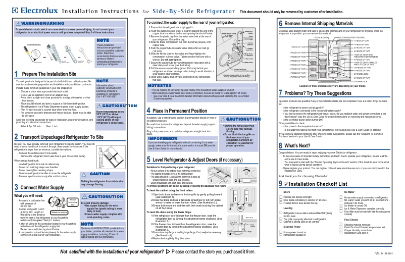 Page 1 de la notice Guide d'installation Electrolux EI23SS55HW