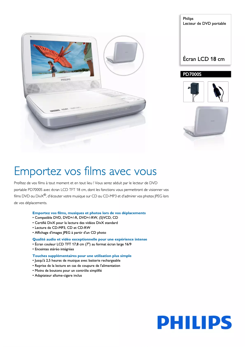 Page n°1 - Fiche technique Philips PD7000S
