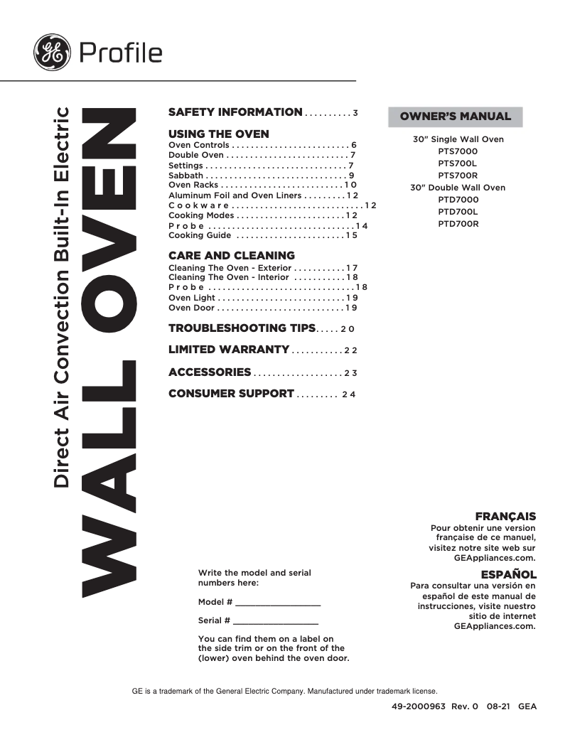 Image de la première page du manuel de l'appareil Profile PTS7000FNDS