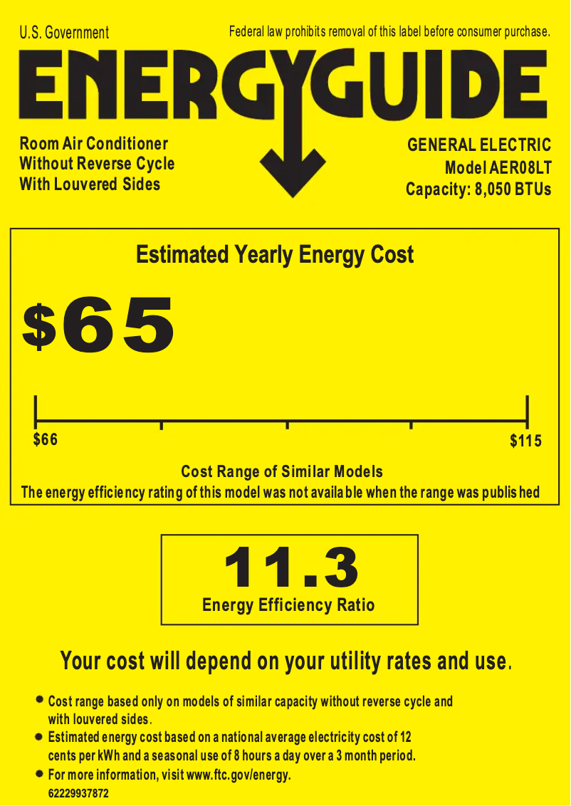 Page 1 de la notice Label énergétique GE AER08LT