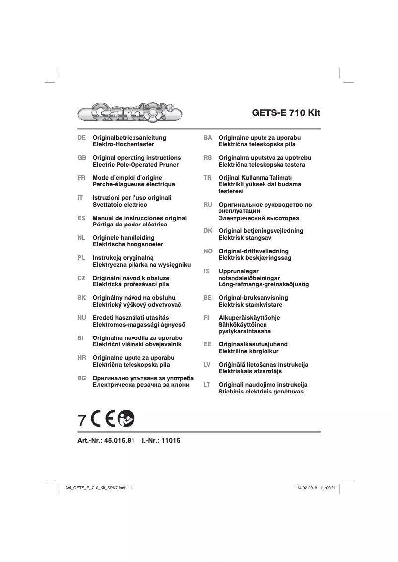 Page n°1 - Manuel utilisateur Gardol GETS-E 710