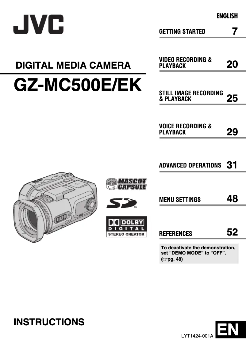 Page n°1 - Manuel utilisateur JVC GZ-MC500EK