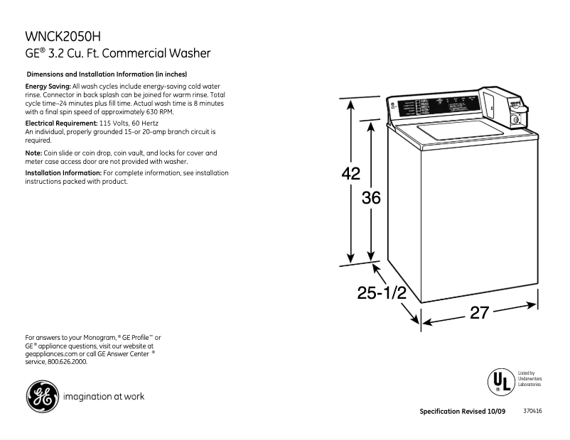 Page 1 de la notice Manuel utilisateur GE WNCK2050HWC