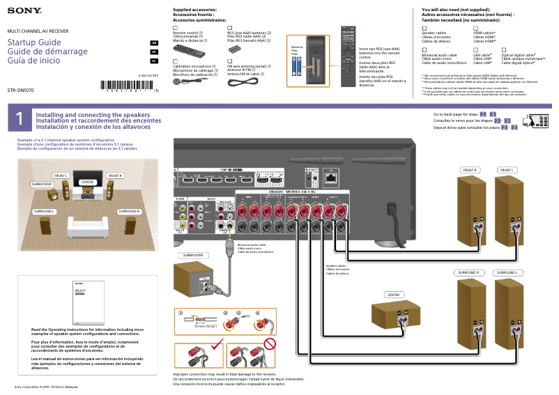 Page 1 de la notice Guide d'installation Sony STR-DN1070