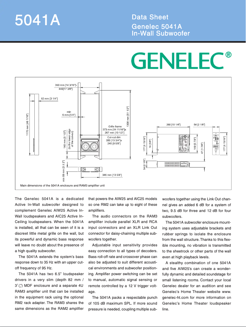 Page 1 de la notice Fiche technique Genelec 5041A