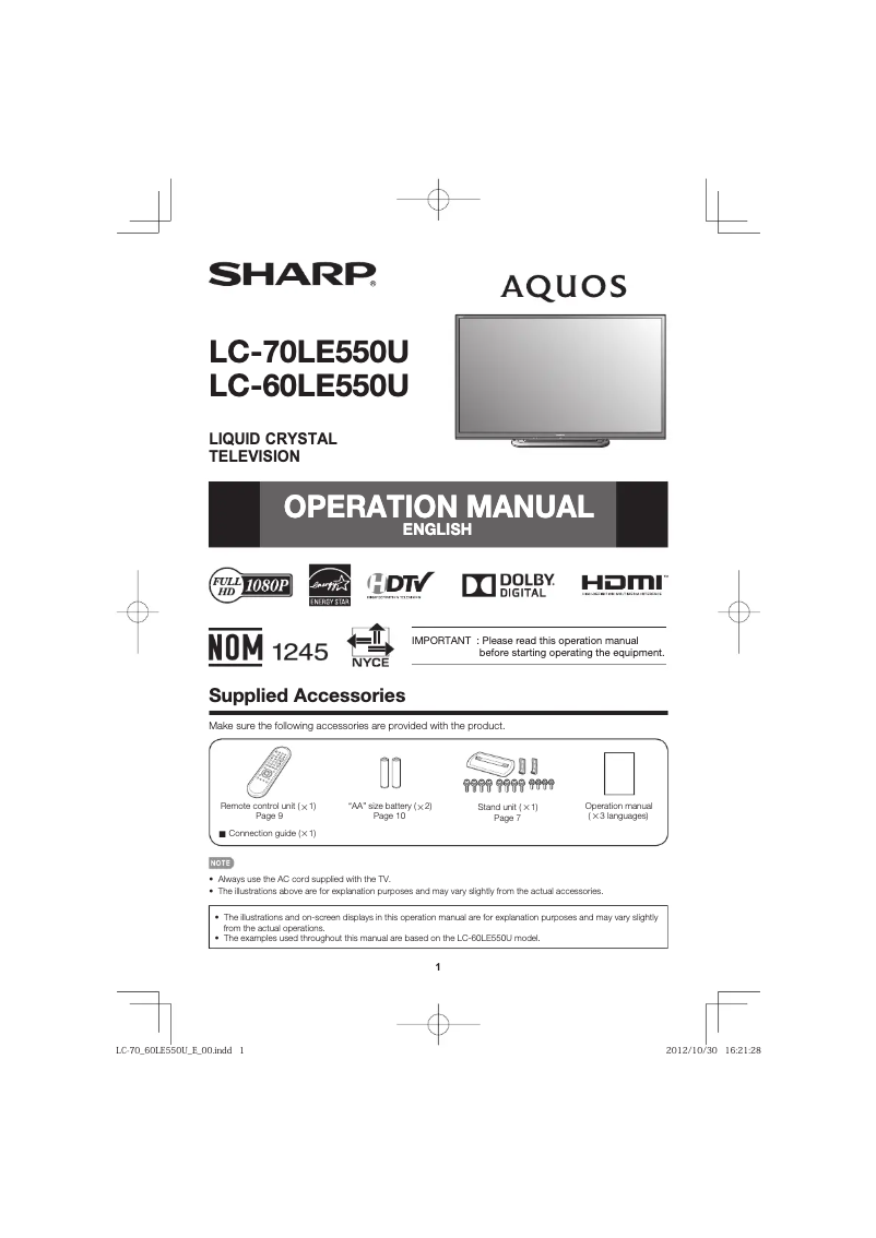 Página 1 del manual Manual de usuario Sharp LC60LE550U