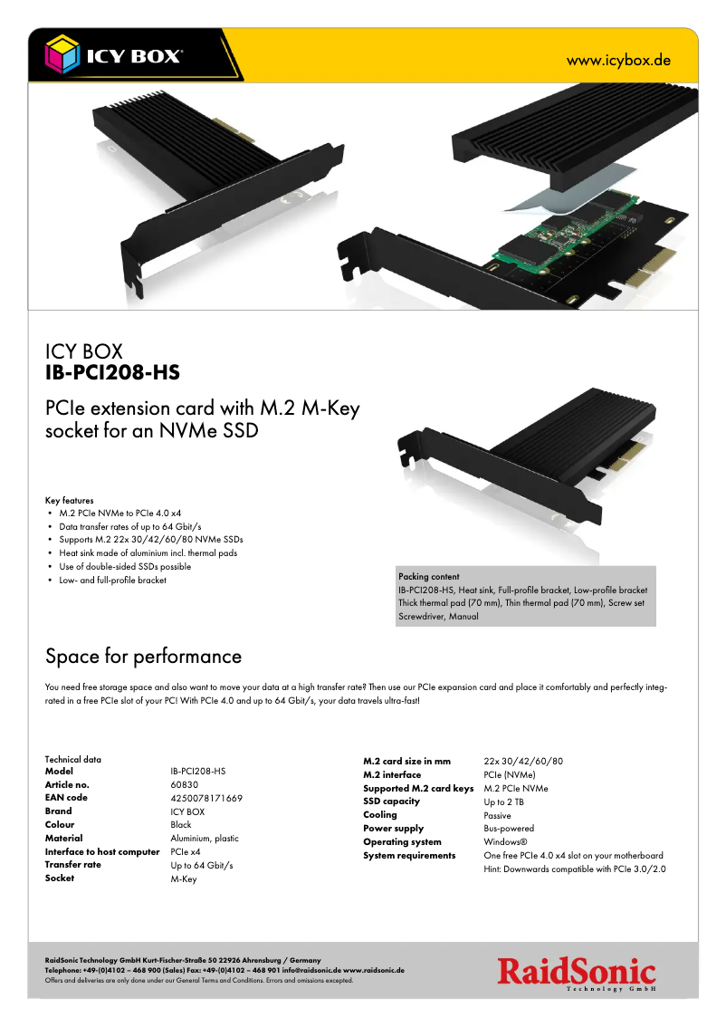 Page n°1 - Fiche technique Icy Box IB-PCI208-HS