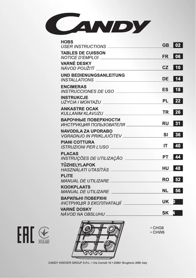 Page n°1 - Manuel utilisateur Candy CHW6BRWW