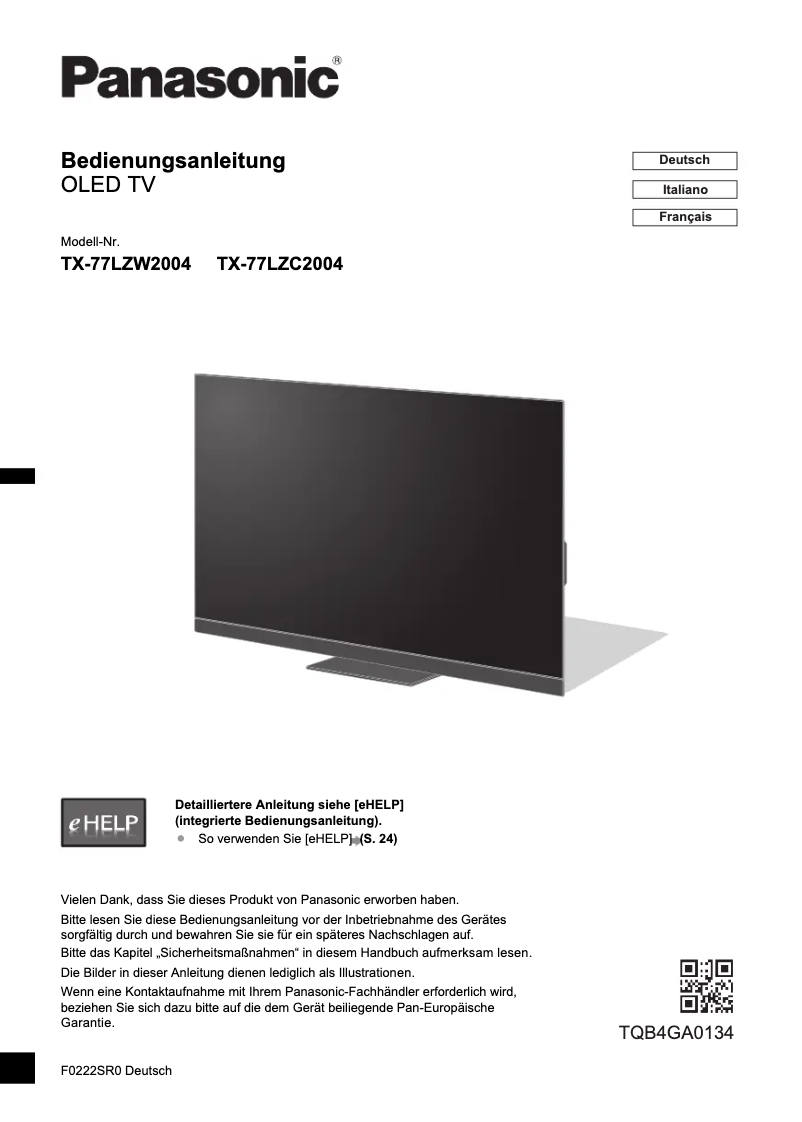 Image de la première page du manuel de l'appareil TX-77LZC2004