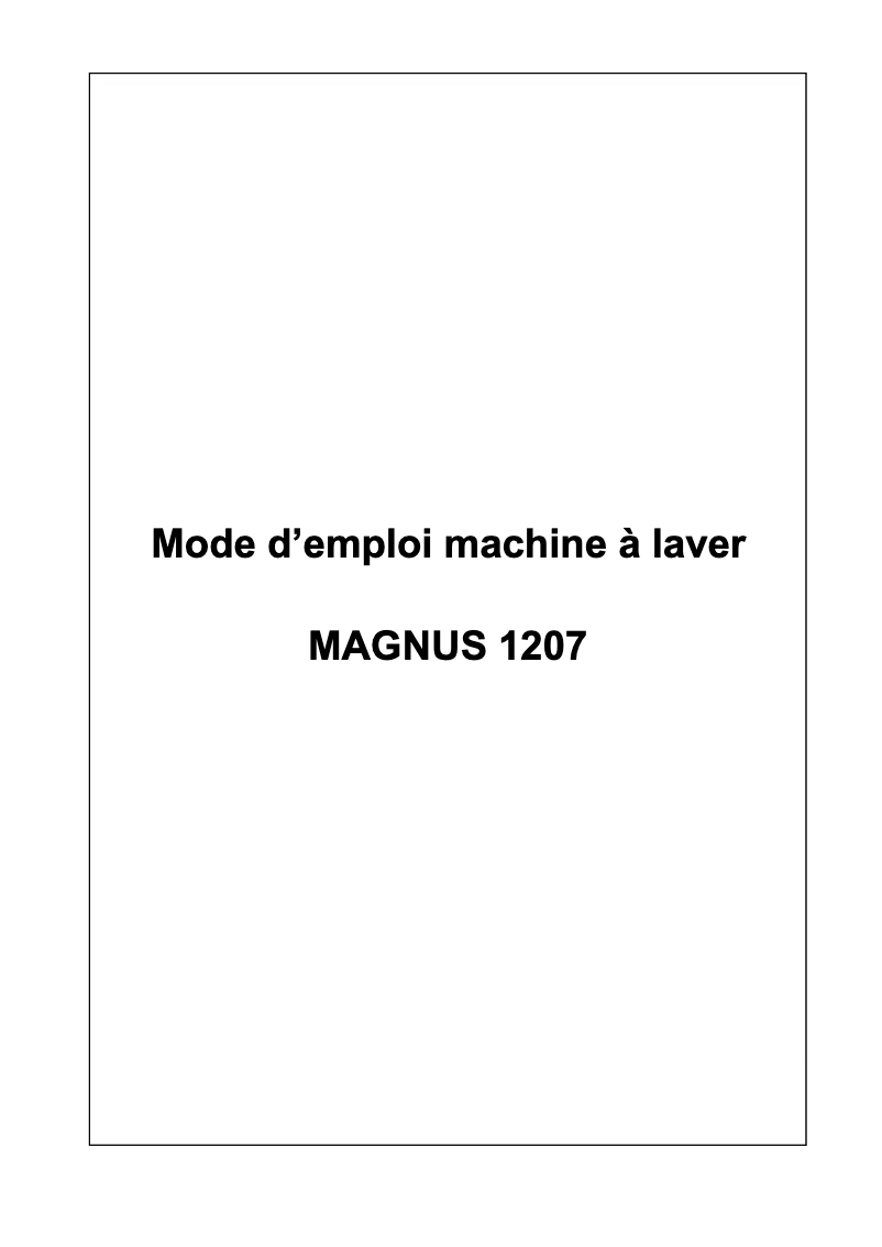 Page n°1 - Manuel utilisateur Waltham MAGNUS 1207