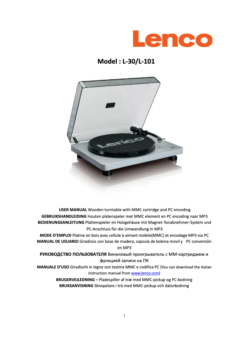 Page n°1 - Manuel utilisateur Lenco L-30BK