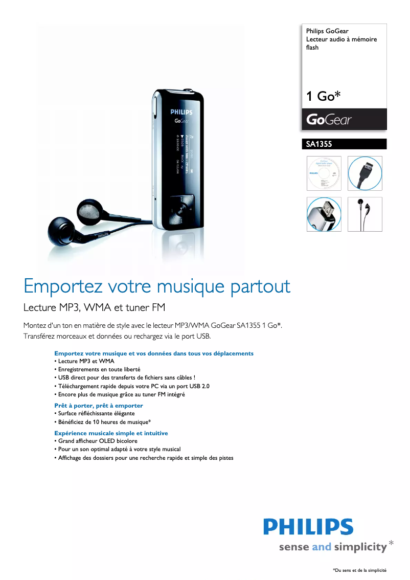 Page n°1 - Fiche technique Philips SA1355
