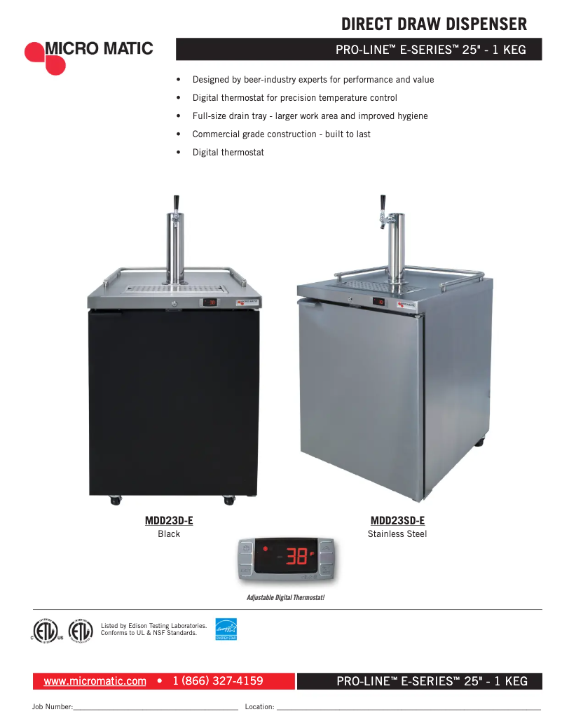 Page 1 de la notice Fiche technique Micro Matic MDD23D-E