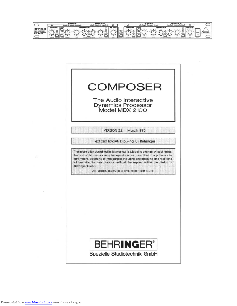 Page 1 de la notice Manuel utilisateur Behringer MDX 2100