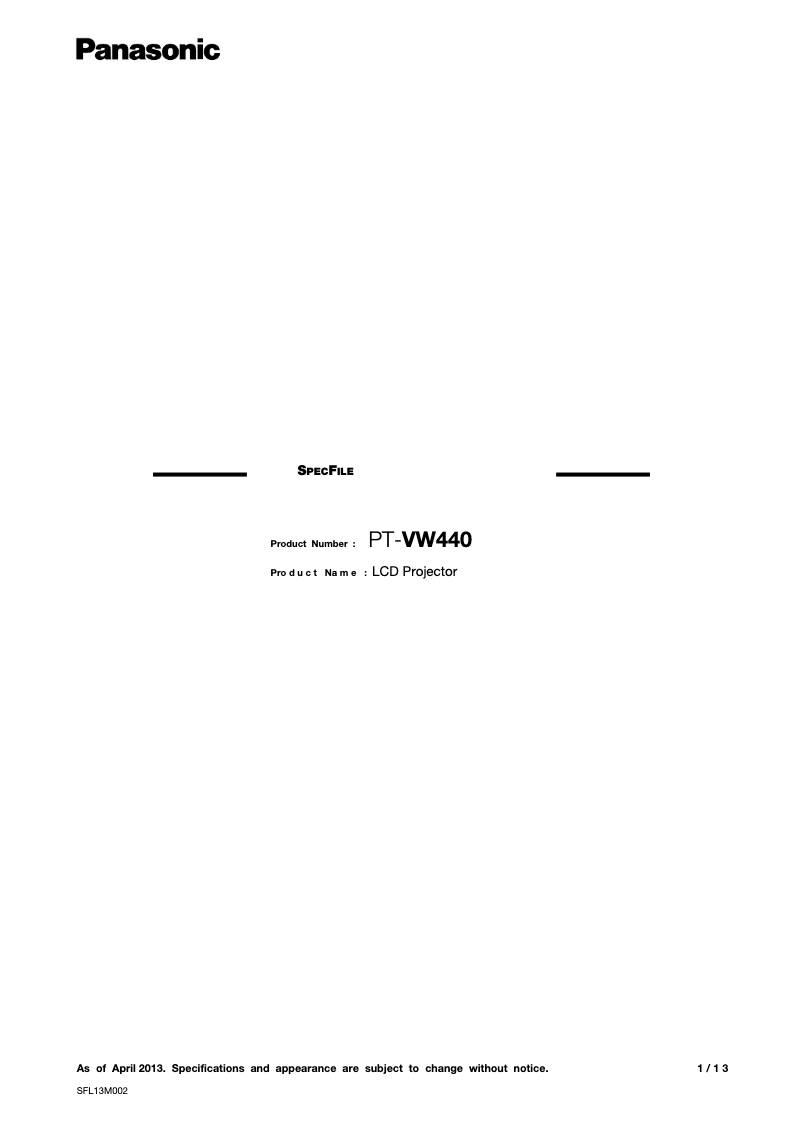 Image de la première page du manuel de l'appareil PT-VW440