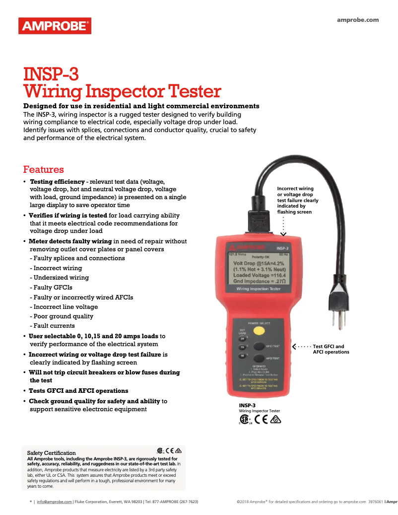 Page 1 de la notice Fiche technique Amprobe INSP-3