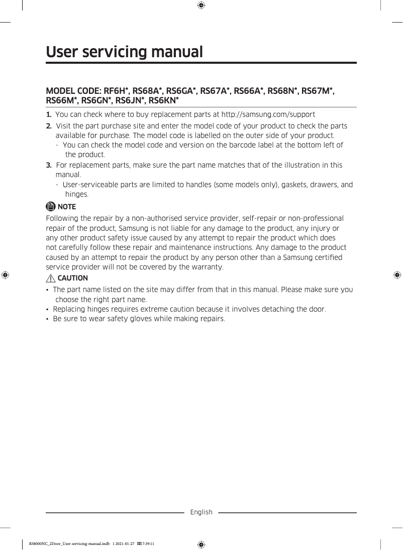 Page n°1 - Manuel utilisateur Samsung RH68B8530B1