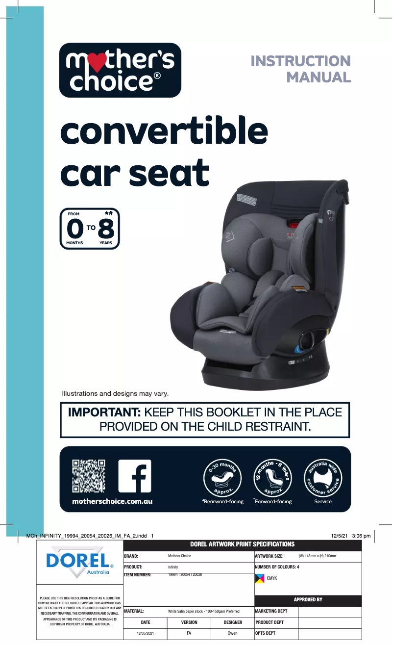 Page 1 de la notice Manuel utilisateur Mother's Choice Infinity