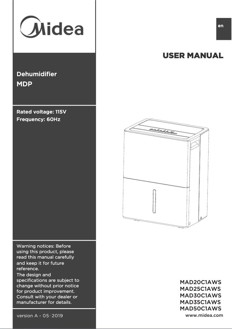 Page 1 de la notice Manuel utilisateur Midea MAD50C1AWS