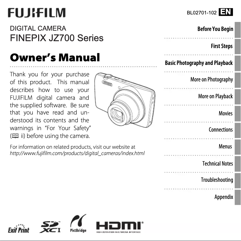Page n°1 - Manuel utilisateur Fujifilm FinePix JZ700