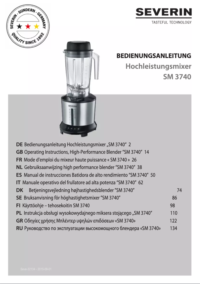 Page 1 de la notice Manuel utilisateur Severin SM 3740