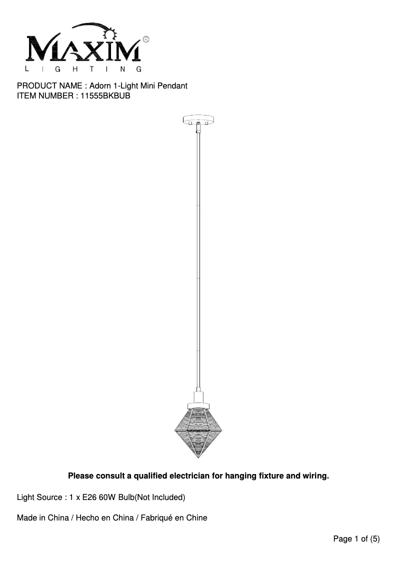 Image de la première page du manuel de l'appareil Adorn 11555BKBUB