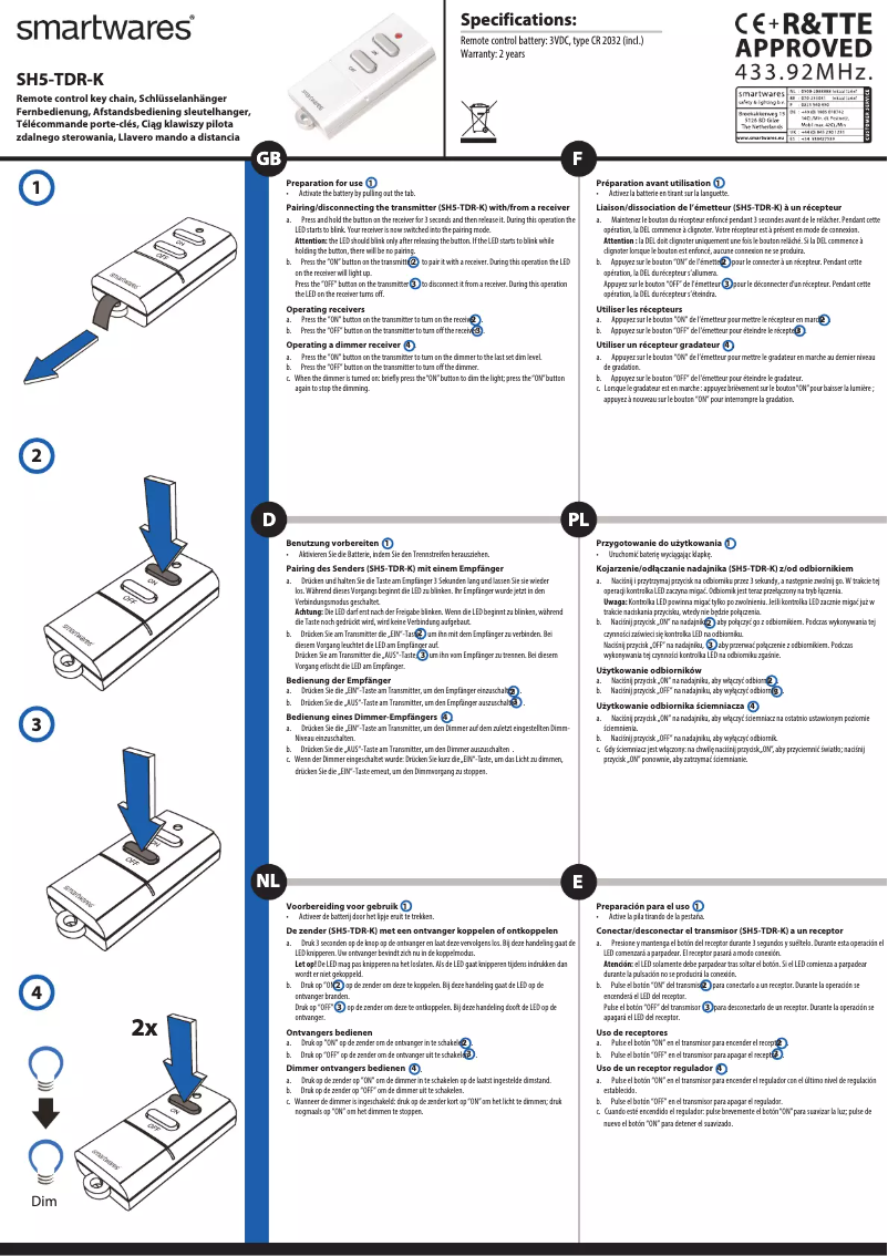 Page n°1 - Manuel utilisateur Smartwares SH5-TDR-K