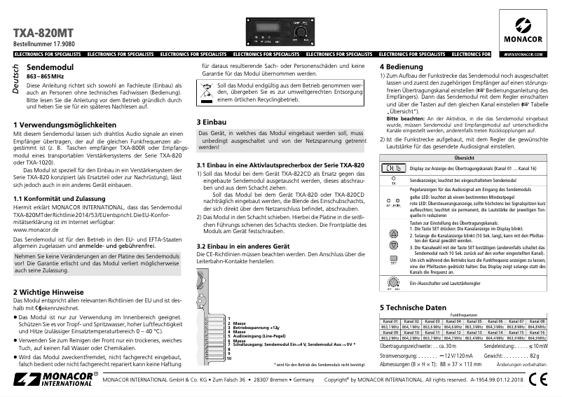 Page 1 de la notice Manuel utilisateur Monacor TXA-820MT