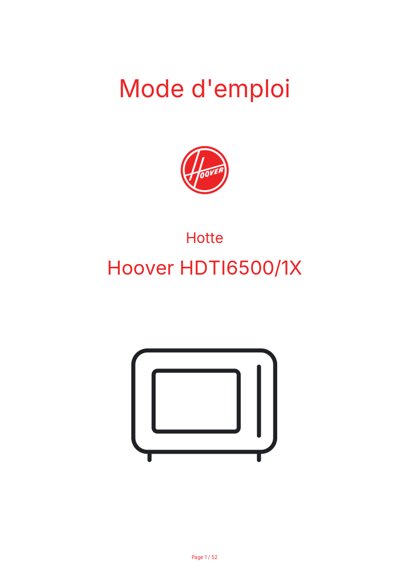 Page n°1 - Mode d'emploi Hoover HDTI6500/1X