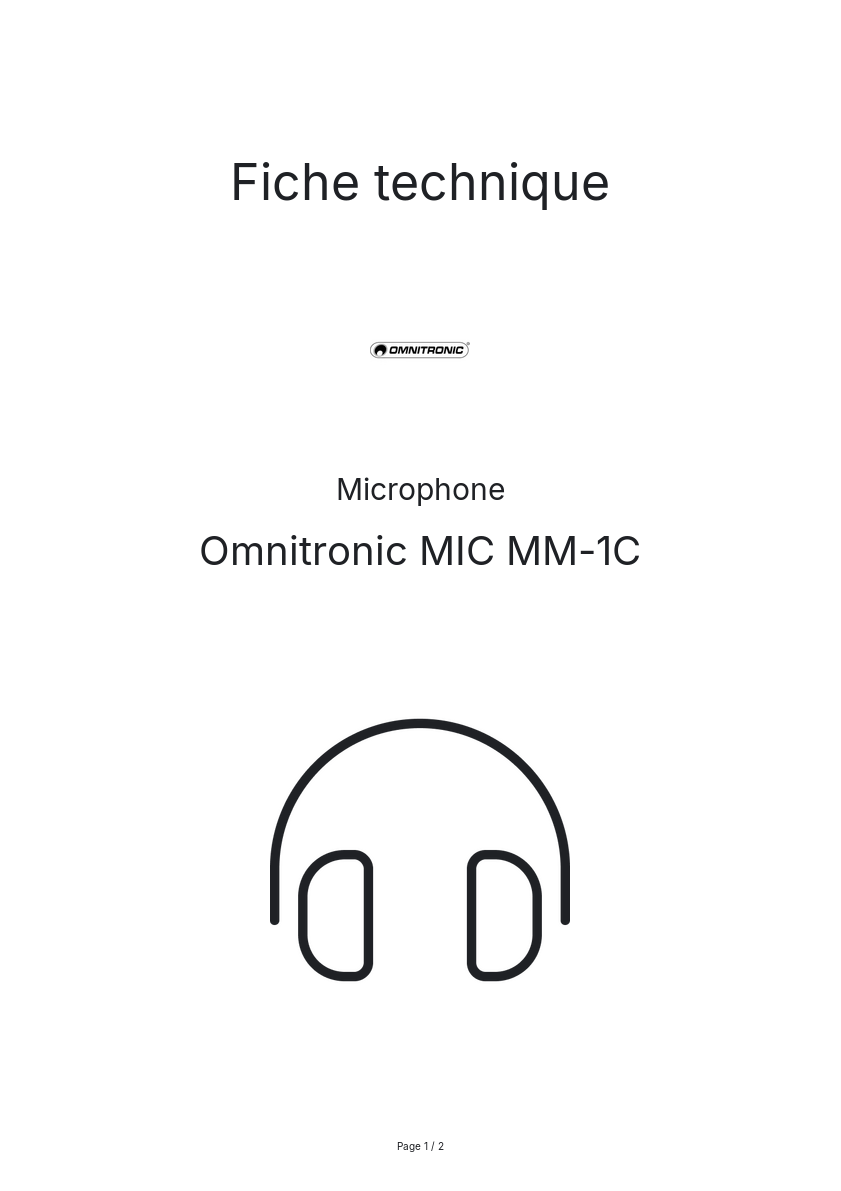 Page n°1 - Fiche technique Omnitronic MIC MM-1C