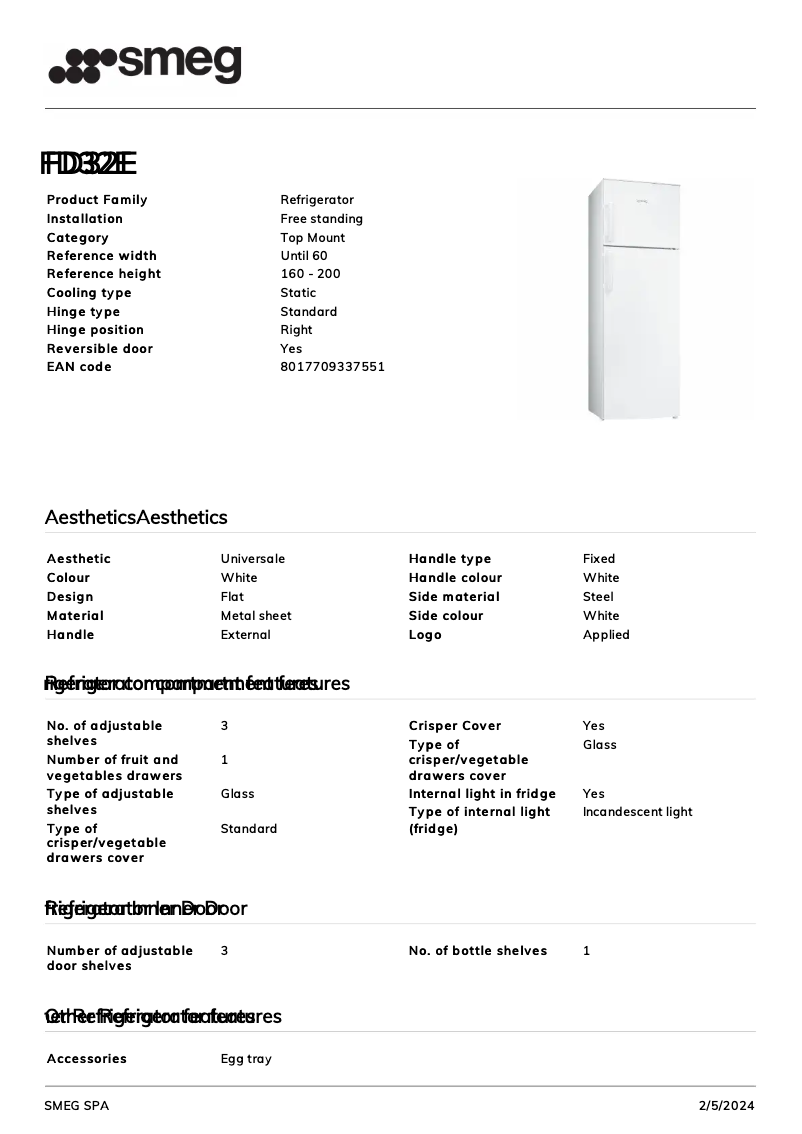 Page n°1 - Fiche technique Smeg FD32E
