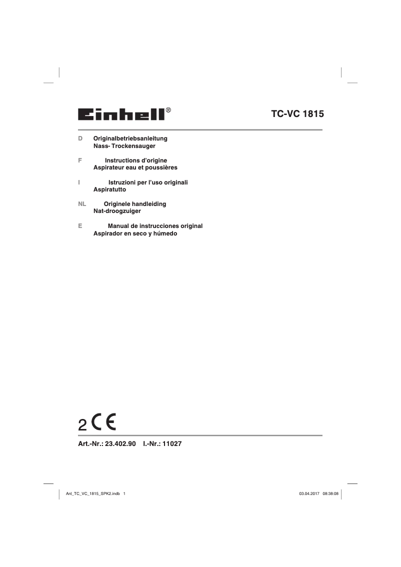 Imagen de la primera página del manual del dispositivo TC-VC 1815