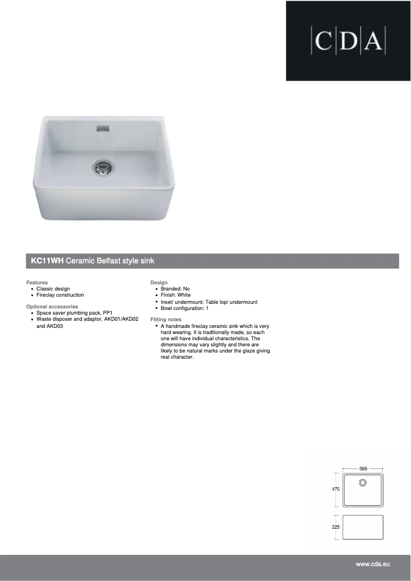 Page 1 de la notice Fiche technique CDA KC11WH