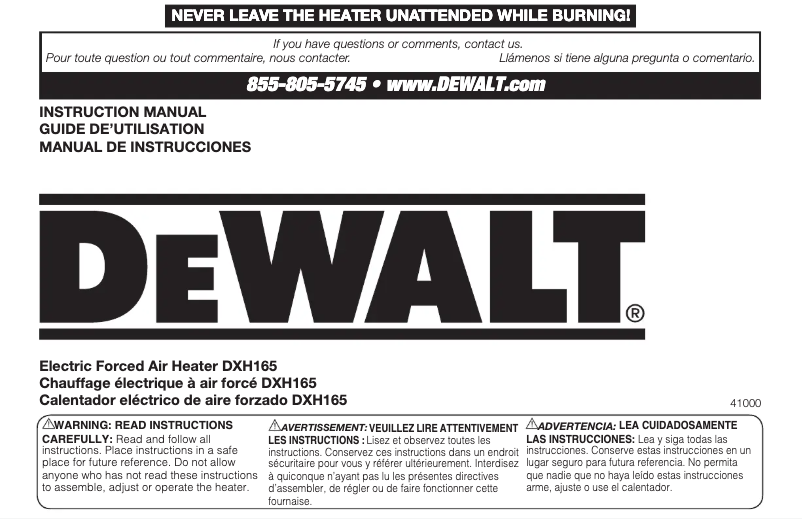 Page 1 de la notice Manuel utilisateur DeWalt DXH165