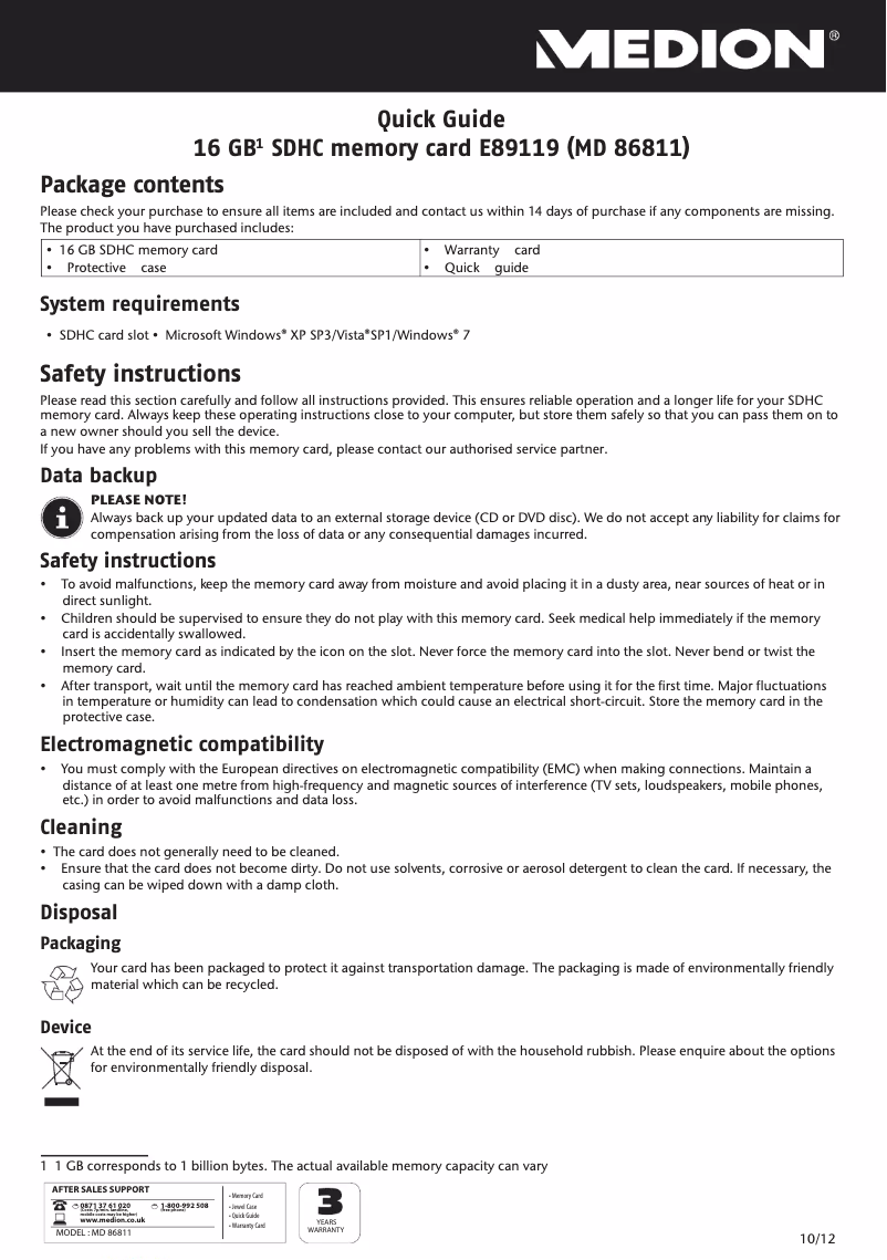 Page 1 de la notice Manuel utilisateur Medion LIFE E89119 (MD 89119)