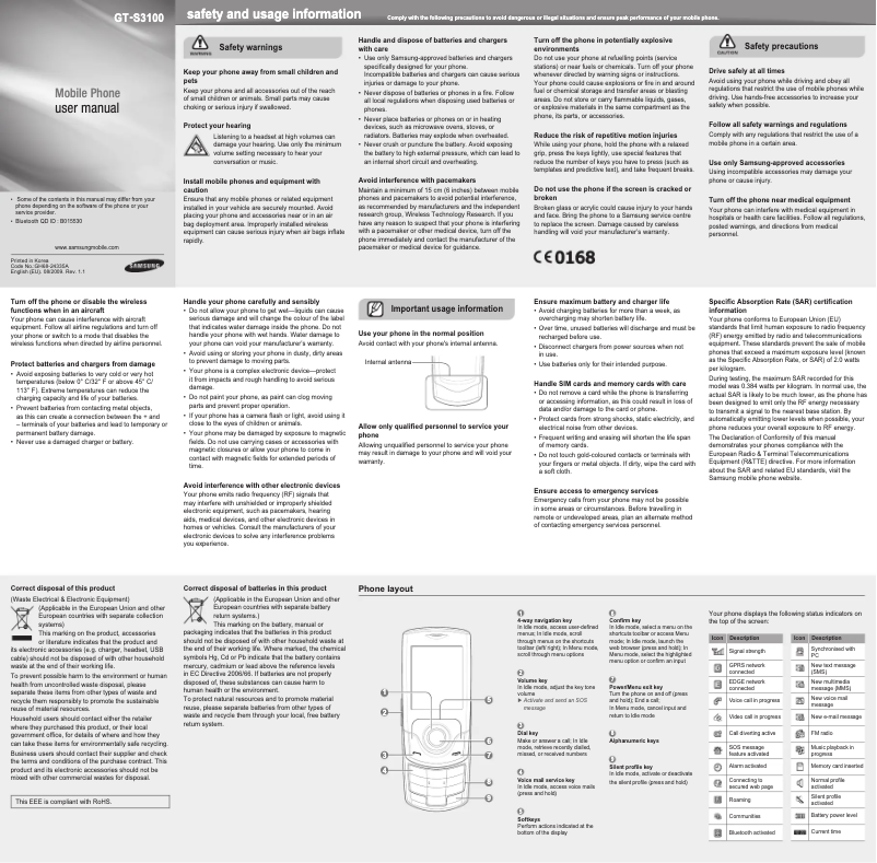 Page n°1 - Manuel utilisateur Samsung S3100