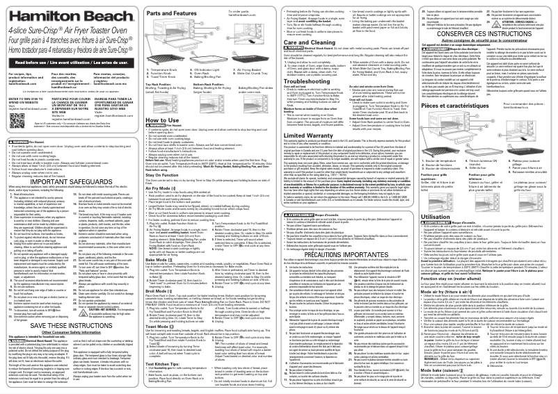 Page 1 de la notice Manuel utilisateur Hamilton Beach Sure-Crisp 31403