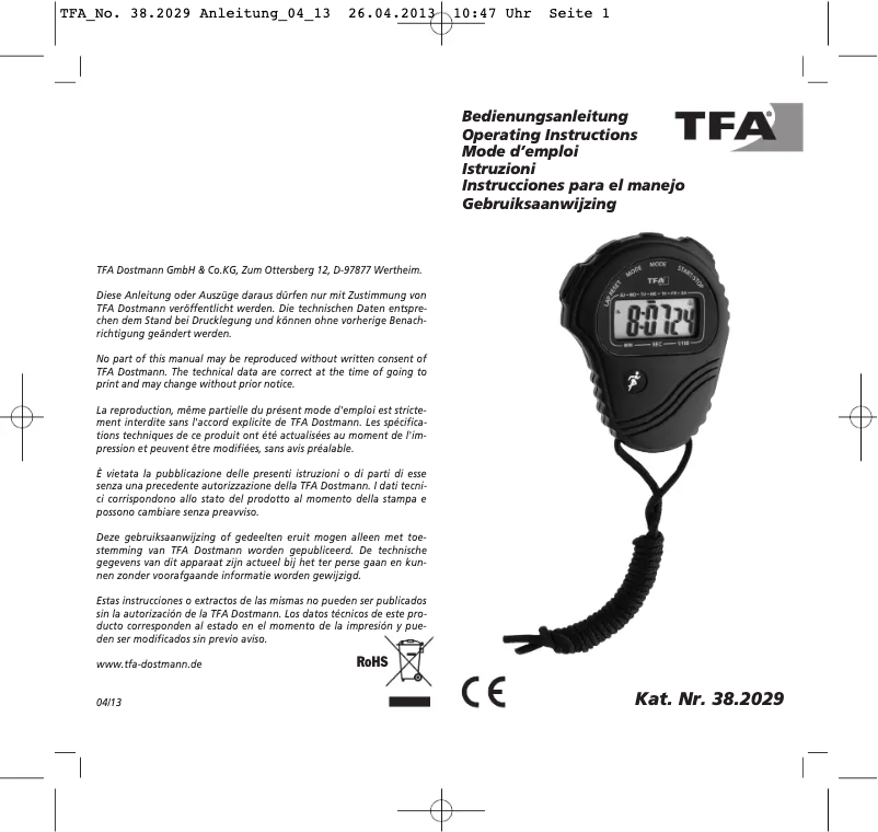Page 1 de la notice Manuel utilisateur TFA 38.2029