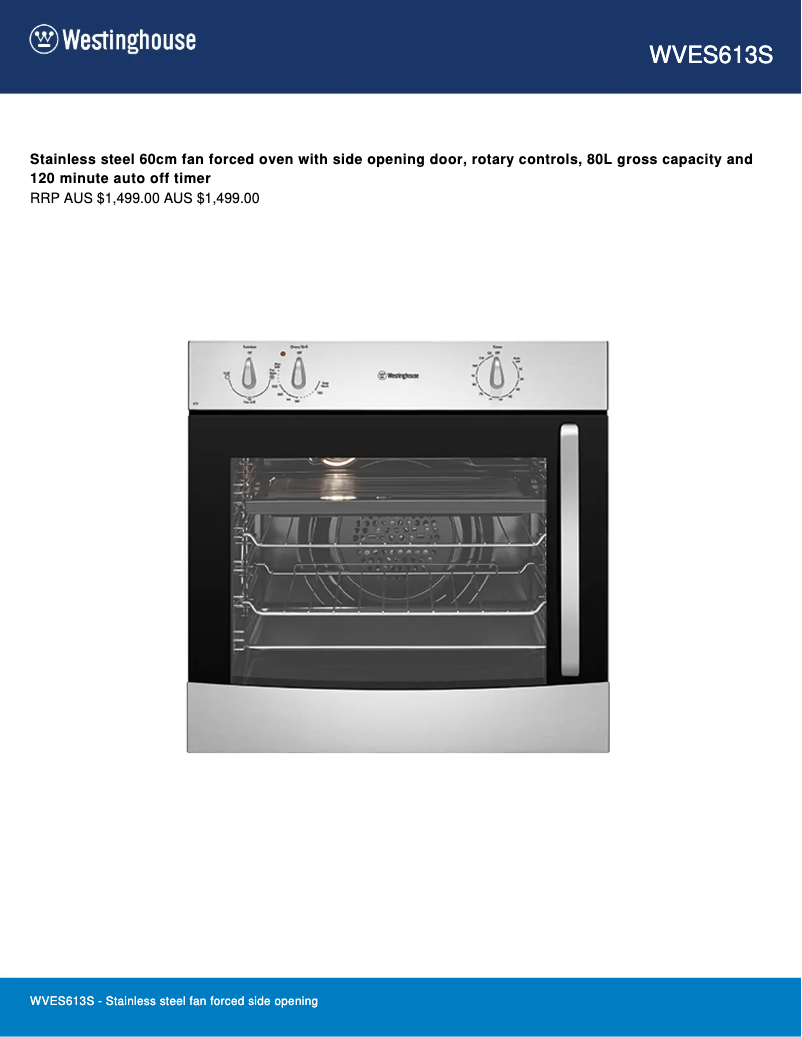 Page 1 de la notice Fiche technique Westinghouse WVES613