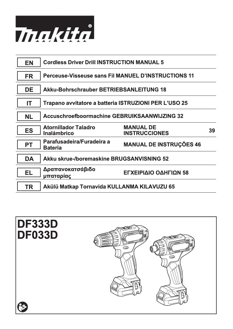 Page 1 de la notice Manuel utilisateur Makita DF333DSAX6
