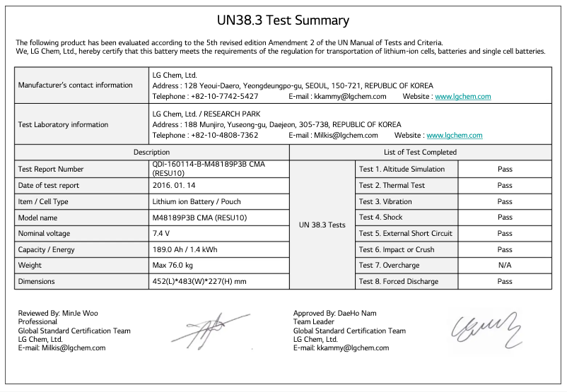 Page n°1 - Manuel utilisateur LG RESU6.5