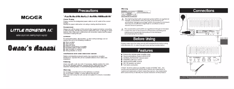 Page n°1 - Manuel utilisateur Mooer Little Monster AC