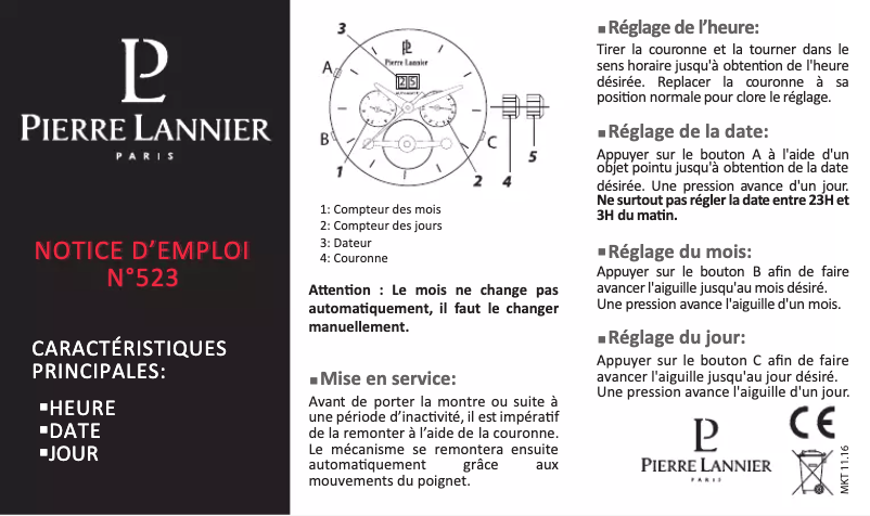 Page n°1 - Manuel utilisateur Pierre Lannier Automatic 301C123