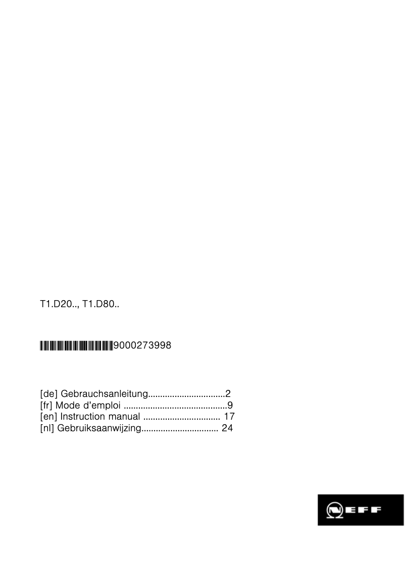 Page 1 de la notice Manuel utilisateur Neff T12D20 XO