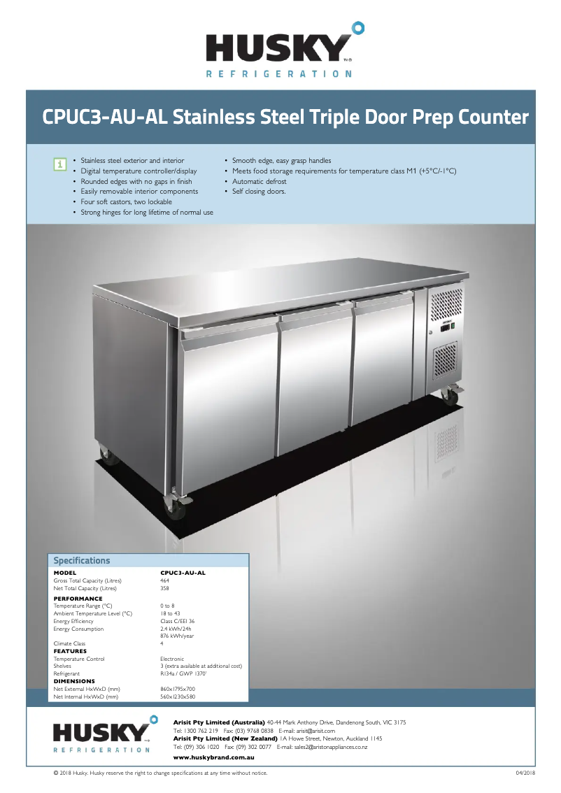 Page 1 de la notice Fiche technique Husky CPUC3-AU-AL
