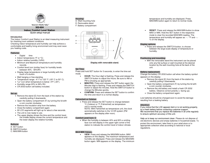 Page n°1 - Manuel utilisateur La Crosse Technology 302-604B