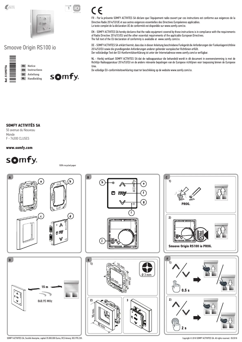 Page n°1 - Manuel utilisateur Somfy Smoove Origin RS100 io